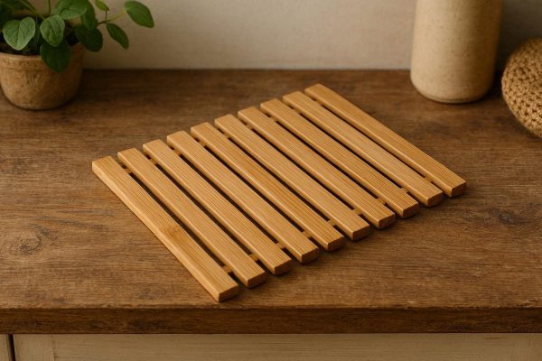 Eco Friendly Bamboo Slatted Table Pad For Natural Heat Insulation And Rustic Kitchen Counter Decor