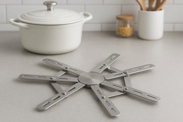 Adjustable Stainless Steel Expandable Table Pad For Various Pot Sizes And Modern Kitchen Utility