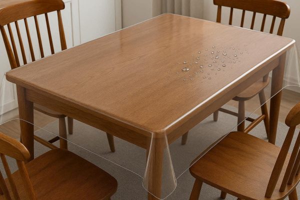 Heavy Duty Rectangular PVC Tablecloth For Kitchen Dining And Transparent Waterproof Surface Protection