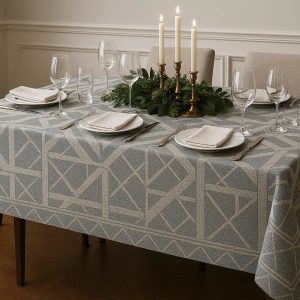 Modern Geometric Jacquard Tablecloth For Formal Dining Room And Sophisticated Holiday Party Decor