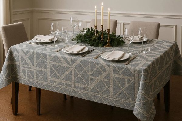 Modern Geometric Jacquard Tablecloth For Formal Dining Room And Sophisticated Holiday Party Decor