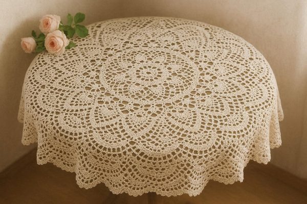 Soft Round Crochet Lace Tablecloth For Shabby Chic Decor And Romantic Vintage Style Home Accents