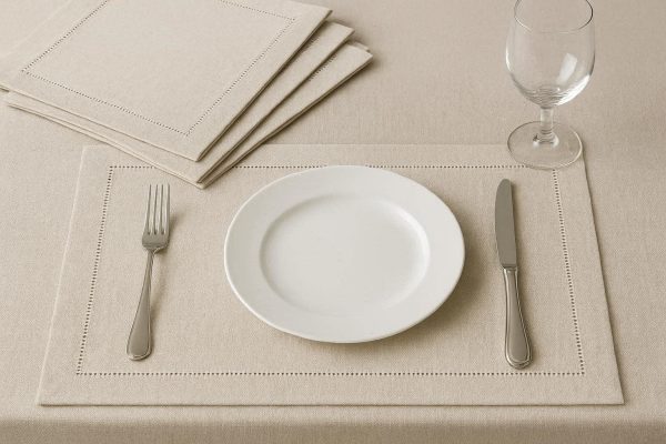 Elegant Linen Blend Placemats With Hemstitched Detail For Formal Wedding Events And Classic Home Dining