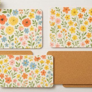 Reversible Cork Base Placemats With Floral Print For Spring Table Decor And Heat Resistant Protection