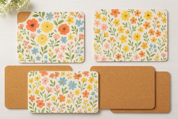 Reversible Cork Base Placemats With Floral Print For Spring Table Decor And Heat Resistant Protection